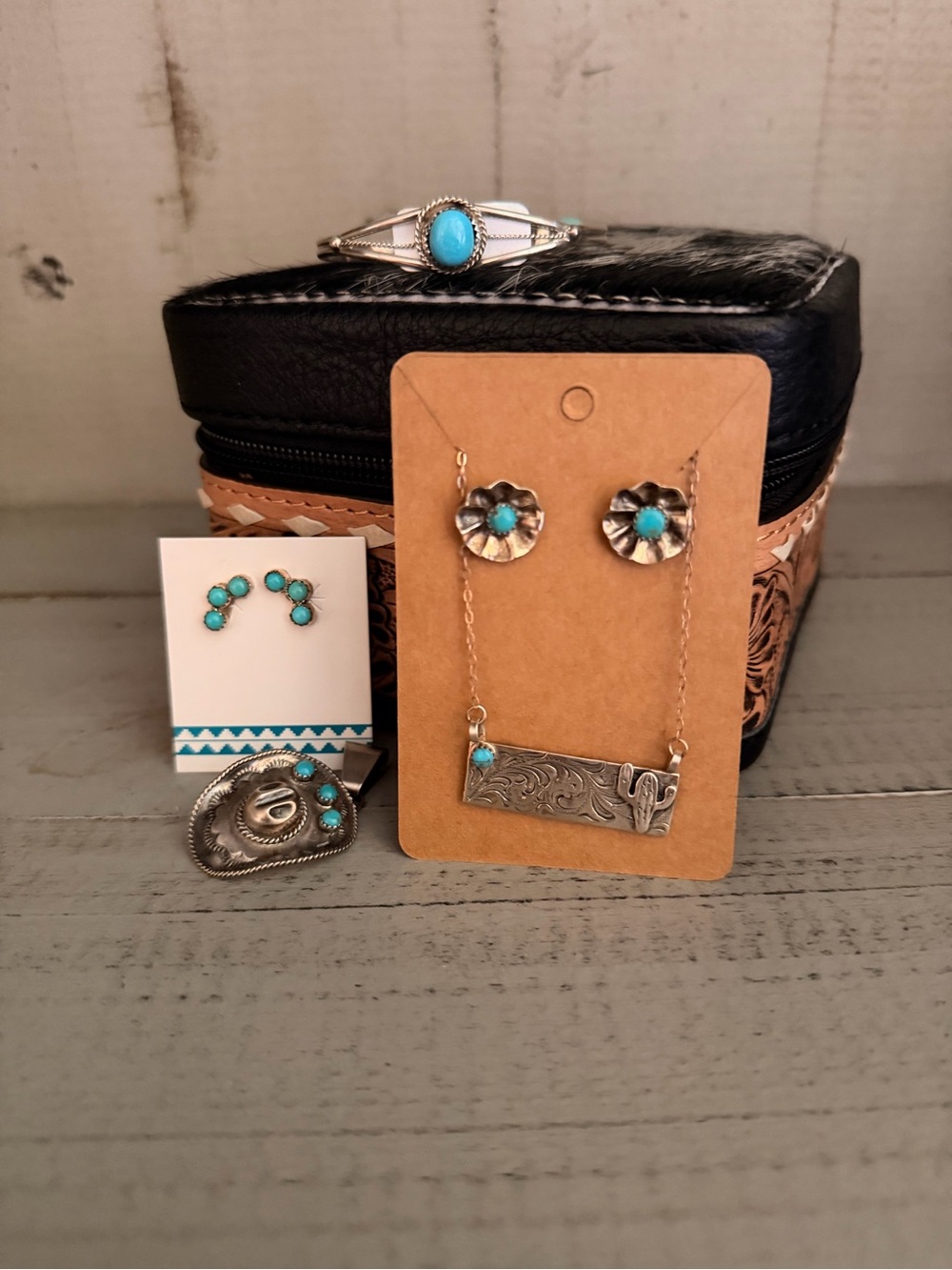 Native Made Kingman and Sterling Silver Set